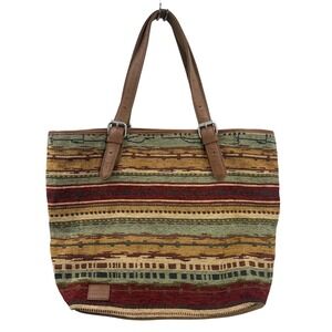 TOMS Woven Tote Bag Multicolor Aztec Stripe Leather Straps Shoulder Bag